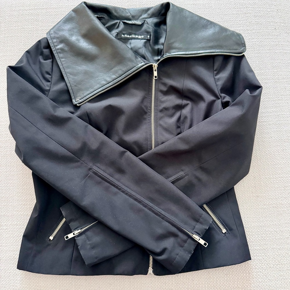 Mackage Black Asymmetrical Leather Collar Jacket